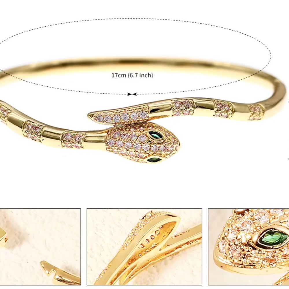Gold Serpentine Bangle Bracelet with Gemstone Accent - Picture 4 of 4